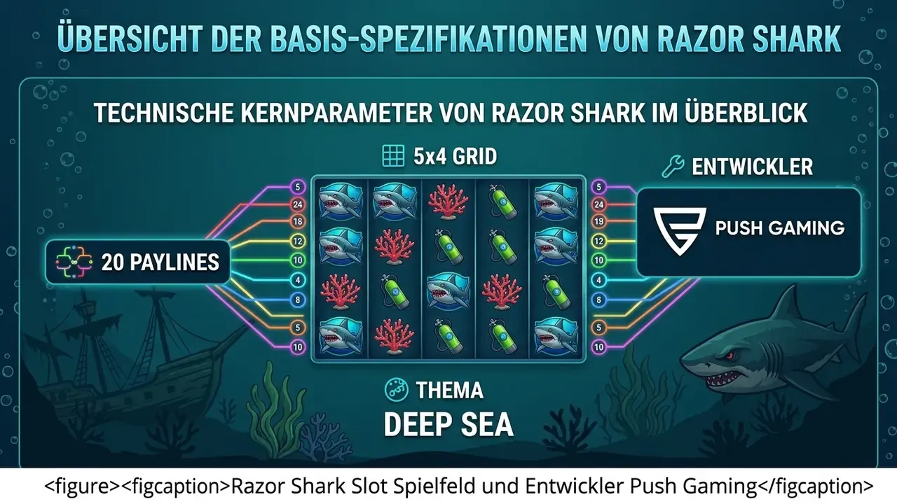 Razor Shark Slot Spielfeld und Entwickler Push Gaming