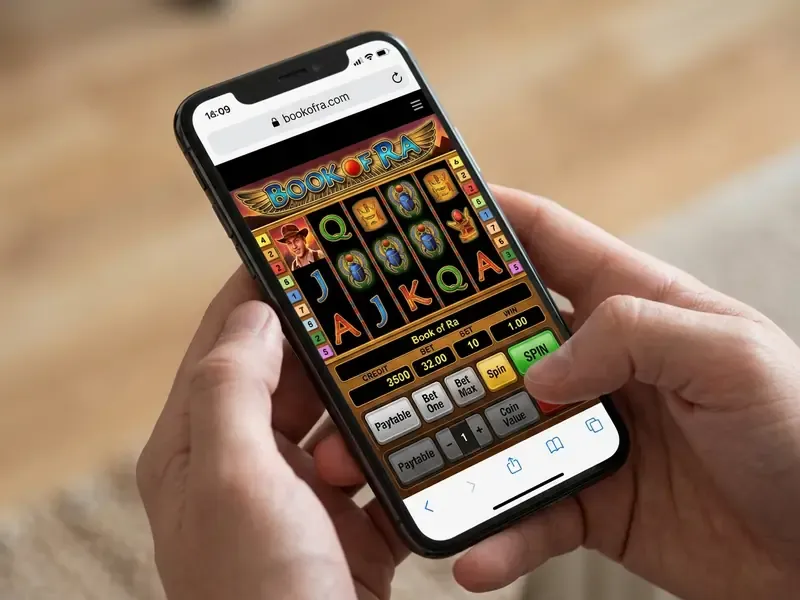 Book of Ra auf Smartphone im mobilen Browser mit angepassten Touch-Buttons