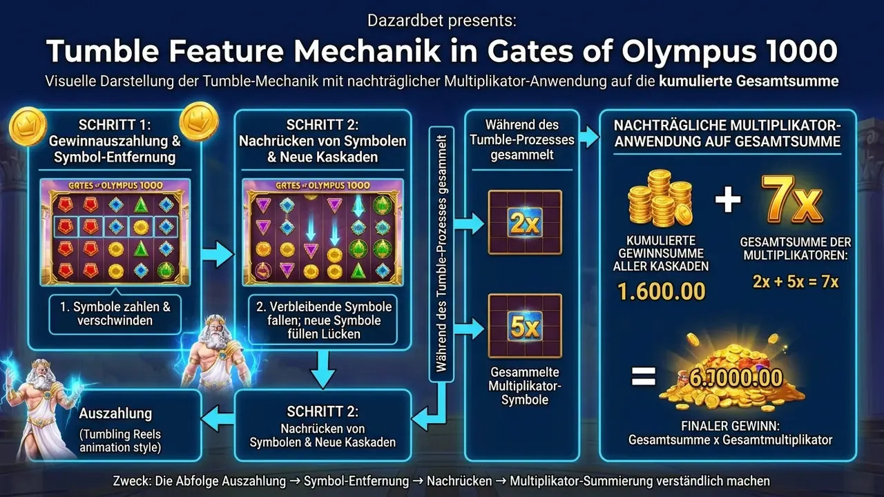 Flussdiagramm der Tumble Feature Mechanik bei Gates of Olympus 1000