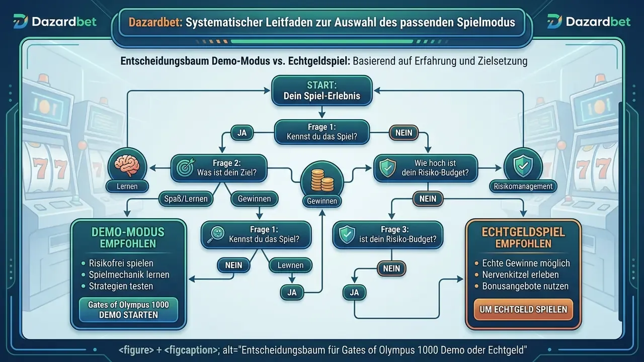 Entscheidungsbaum für Gates of Olympus 1000 Demo oder Echtgeld